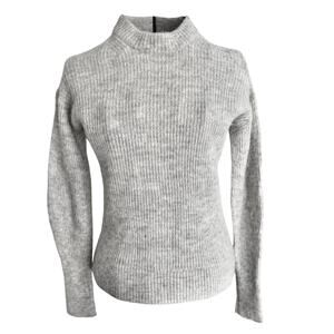 Quince Alpaca Wool Blend Fluffy Ribbed Knit Pullover Sweater Grey Cozy Luxury